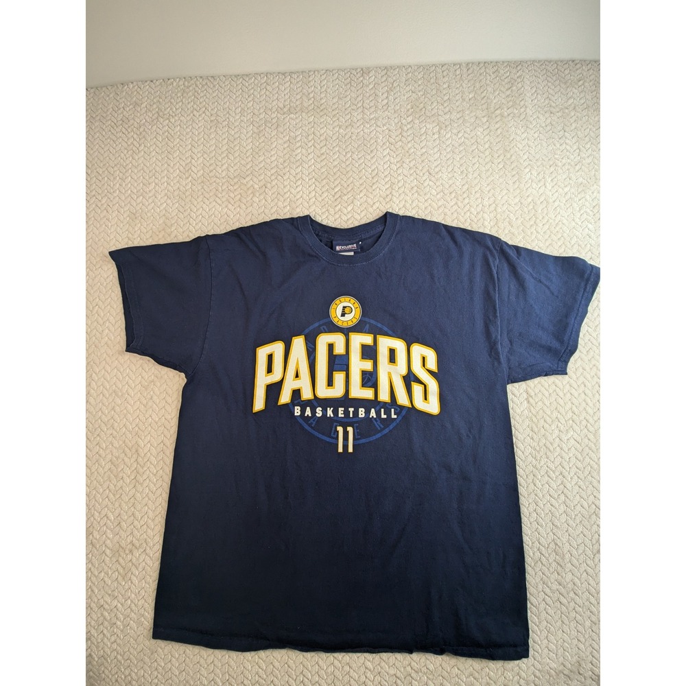 NBA Indiana Pacers  #11 Navy Blue T Shirt Mens XL Exclusive Johnson‎
